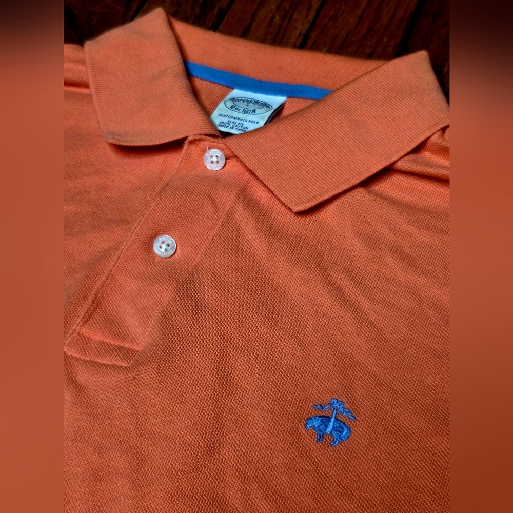 Brooks Brothers Shirt Mens Large Slim Fit Orange Performance Polo Cotton Knit W4